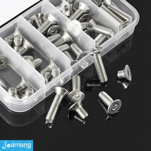 M6 x 8mm 12mm 16mm 20mm 25mm Flat Head Hex Socket Cap Screws Countersunk Bolts, Stainless Steel 304, Metric Allen Drive, Bright Finish, Fully Threaded, Assortment Kit 50PCS - size: M6x8/12/16/20/25 mm