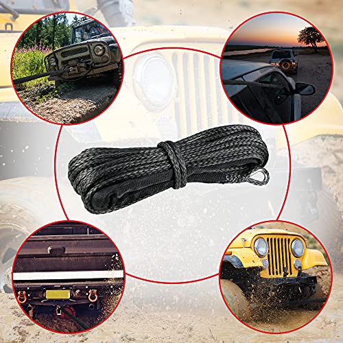 3/16" Synthetic Winch Rope 50 ft 8,500 lb UHMWPE Winch Cable Replacement Kit with Protective Sleeve, Thimble, Compatible with ATV UTV Truck Winches, Black - color: Black, size: 3/16 In x 50 Ft Standard