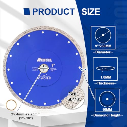SHDIATOOL 9 Inch Diamond Saw Blade Cutting Porcelain Tile Ceramic Granite Marble Brick - size: 9 Inch(230mm)