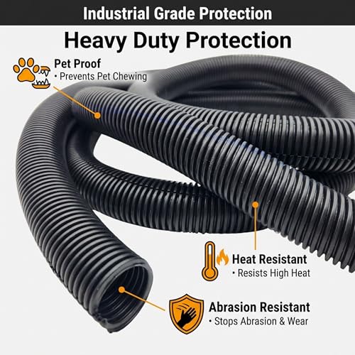 567ITG 1" x 25ft Split Wire Loom TubingBlack Plastic Convoluted Conduit - size: 25 FT 1 Loom