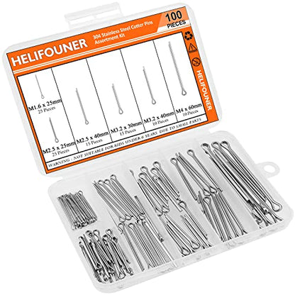 HELIFOUNER 100 Pieces 304 Stainless Steel Cotter Pin Assortment Kit