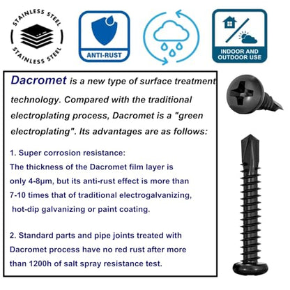 100Pcs Black High-Strength Quick Self Tapping Screws for Metal, 410 Stainless Steel, #8 x 1 Phillips Drive Pan Head Self Drilling Deck Screws, Sheet Metal Screws with 1 Pc Bits for Free - size: 100pcs #8 x 1", style: Pan Head