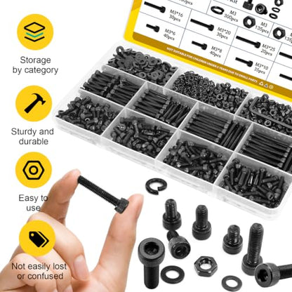 1120PCS M3 Socket Screws Assortment Kit,M3x6/8/10/12/16/20/25/30 mm - size: M3 1120pcs
