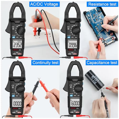 MESTEK Digital Clamp Meter Multimeter, TRMS 6000 Counts 600A Current Amp Volt Meter, Auto-Ranging Voltage Tester Measures AC DC Current Voltage Resistance Capacitance Temperature Diodes Continuity NCV