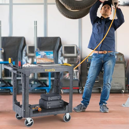 ELAFROS Heavy Duty Plastic Flat Top Mail Utility Cart, 37 x 18.8 in, Gray - color: Gray, size: 2 fixed 2 swivel casters