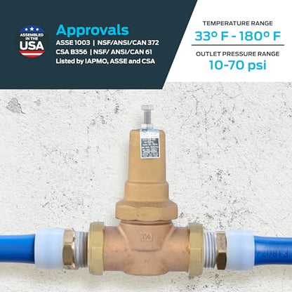 Cash Acme EB45 Pressure Regulating Valve, Double Union, 1-1/4 Inch Expansion, Metal Top, 60 PSI, PVA35M-DUEX-60 - size: 1-1/4 in., 60 PSI