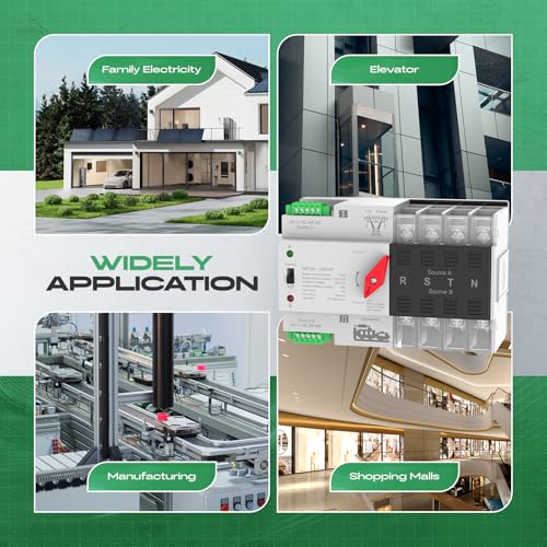 Automatic Transfer Switch 100A AC 220V, Dual Power ATS 4P Automatic/Manual Transfer Switch din Rail mounting for Home Generator, RV，Public/Backup Power Supply - size: Automatic Transfer Switch 4P 220V