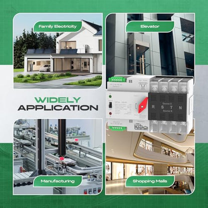 Automatic Transfer Switch 100A AC 220V, Dual Power ATS 4P Automatic/Manual Transfer Switch din Rail mounting for Home Generator, RV，Public/Backup Power Supply - size: Automatic Transfer Switch 4P 220V