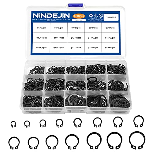 NINDEJIN External Retaining Rings Snap Rings Assortment Kit, Circlip Circlip Retainer Rings Set (C-Clip Carbon Steel) - size: 480PCS (5-19mm )