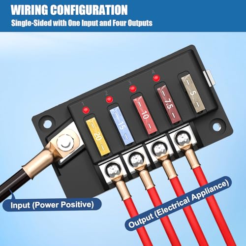 12V Fuse Block, 4 Circuits Waterproof Marine Fuse Panel Relay Box Kit with LED Indicator Damp-Proof Cover, ATO Blade Block for 12V/24V Automotive Marine Truck Car Boat RV - size: 4 Way Fuse Box