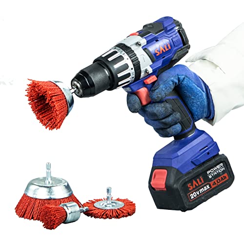 SALI 10 Pack Nylon Filament Abrasive Wire Brush Wheel & Cup Brush Set with 1/4 Inch Hex Shank, 4 Sizes Nylon Drill Brush Set for Removal of Rust Corrosion Paint