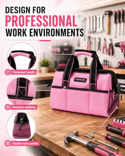 13-Inch Tool Bag for Women, Pink Soft Storage Bag with Inside Pockets - color: Pink