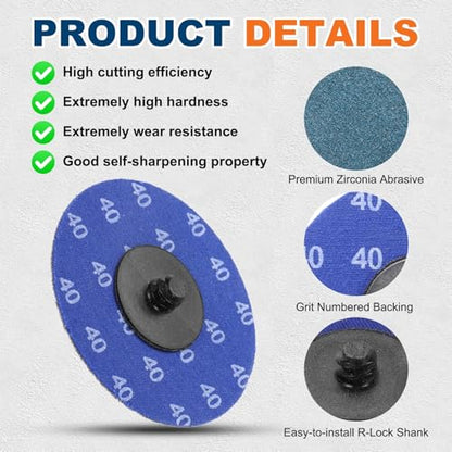 25 Pcs Zirconia Quick Change Sanding Discs 3", 40 Grit - size: 40 Grit