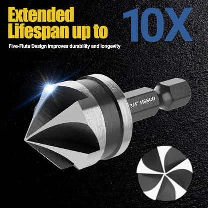 5 Pcs Four Spiral Flute Step Drill Bit Set & 6 Pcs Countersink Drill Bits - size: 11 Pieces