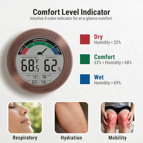 Digital Hygrometer Indoor Thermometer, Brushed Metal Frame, Bronze - color: Bronze