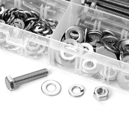 1/4-20 Hex Bolts Assortment Kit, with Hex Nuts, Flat & Lock Washers Set - size: 1/2" to 2"