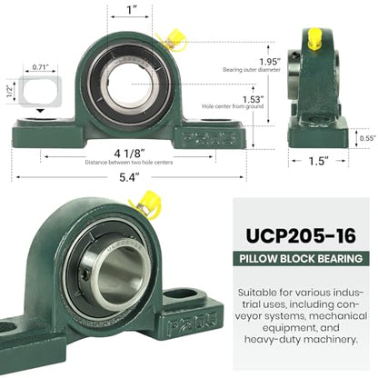 AR-PRO 2-Pack UCP205-16 Mounted Pillow Block Ball Bearing - Bearing Steel Bearings 1" Bore with Solid Cast Iron Base - Self Alignment - size: UCP205-16