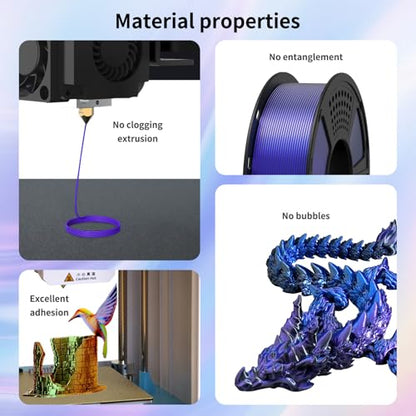 GIANTARM Silk PLA Tri Color Filament 1.75mm 1kg (2.2lb), Metallic Shiny Triple Color Blue/Purple/Black Silk PLA Filament, ±0.02mm Accuracy, Neatly Wound, Non-Clogging, Blue & Purple & Black - color: Blue Purple Black