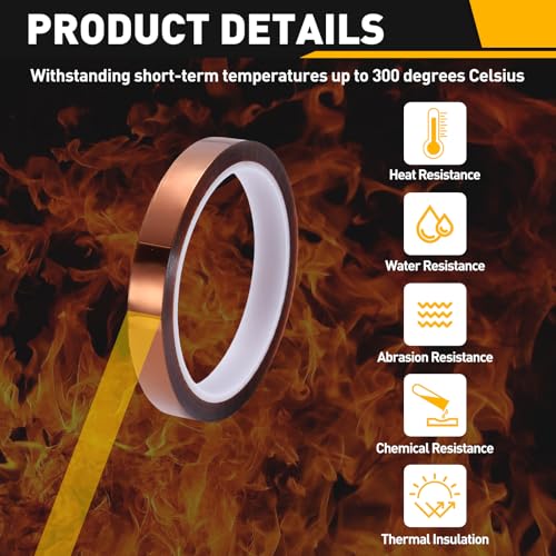 uxcell Heat Tape, 13mm x 33m (108ft) Polyimide Heat Transfer Sublimation Tape No Residue High-Temperature Resistant Tapes for Heat Press Soldering Circuit Board, Brown - size: 13mm x 33m (108ft)