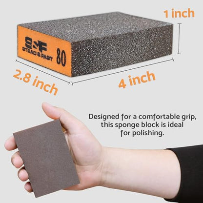 S&F STEAD & FAST Sanding Sponge 60 80 120 220 Grit 4 Pcs with 2 Emery Board