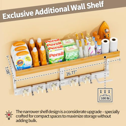 Broom and Mop Organizer Wall Hanging, Broom Hanger Holder Wall Mount - color: White