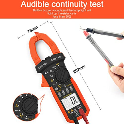 BTMETER Digital Clamp Meter Multimeter, Auto Range 4000 TRMS AC DC Voltmeter Ammeter Test Volt Amp Ohm Capacitance Frequency w/Data Export, Mini Multi Tester BT-7200CAPP - color: 400A AC/4000uA DC Current + Bluetooth