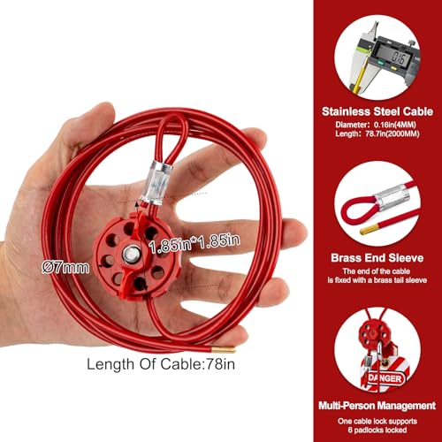 Lockout Tagout Cable Lock | 0.16'' × 78'' Adjustable Loto Locks | PVC-Coated Steel Cable for Valves & Panels | OSHA Compliant | Red, 2Pack - color: BD-L31A-2PCS