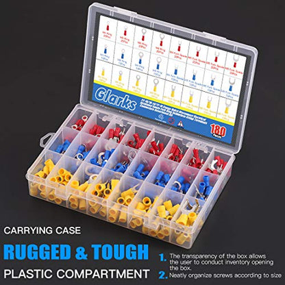 Glarks 360pcs 22-16/16-14/12-10 Gauge Quick Disconnect Electrical Insulated Spade Fork Ring Solderless Crimp Terminals Connectors Assortment Kit