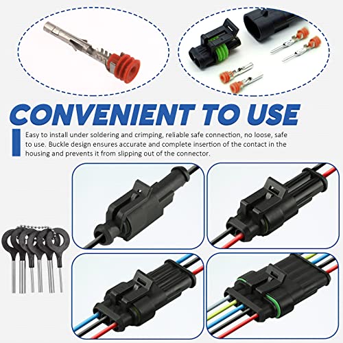 Glarks 84Pcs 6 Kit 3 Pin Way Waterproof Automotive Electrical Wire Connectors Terminals Plugs Kit, 3 Male & Female Pin Terminal Automotive Harness Plug Car Spark Plug Connector Set for Car Truck Boat - size: 3 pin