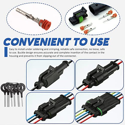 Glarks 84Pcs 6 Kit 3 Pin Way Waterproof Automotive Electrical Wire Connectors Terminals Plugs Kit, 3 Male & Female Pin Terminal Automotive Harness Plug Car Spark Plug Connector Set for Car Truck Boat - size: 3 pin