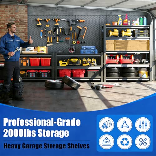 20" D Shelves for Garage Storage, 45" W Metal Garage Shelving Heavy Duty, 4 Shelf Adjustable Steel Standing Shelf Units for Basement, Industrial, Shop, Pantry, Warehouse, Kitchen, Black - size: 4 Tier 45.3" W x 19.7" D x 54.3" H