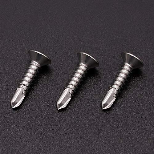 #12 x 1 Phillips Flat Head Sheet Metal Screws, Stainless Steel 410 Self Drilling Screws for Metal, Countersunk Head, Phillips Drive, Self Tapping, 50 Pack - size: #12 x 1"