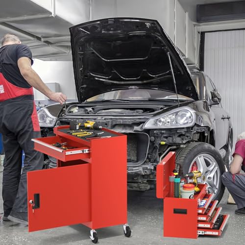 Rolling Tool Box with Wheels, 5-Drawer High Capacity Tool Chest with Wheels, Removable Storage Toolbox with Lock for Garage, Workshop (Red) - color: Red, size: 5-drawer