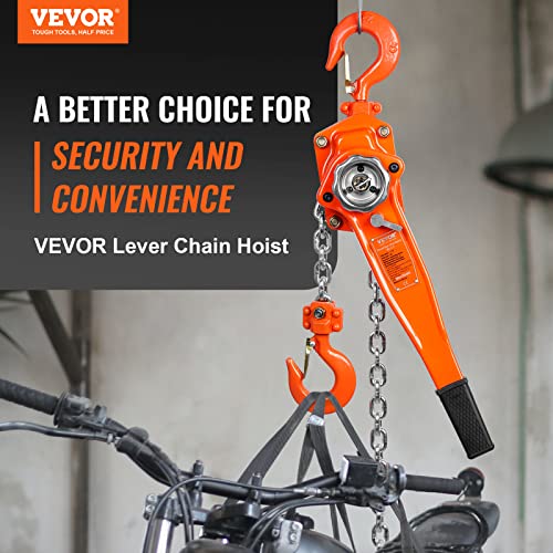 VEVOR Manual Lever Chain Hoist, 1-1/2 Ton 3300 lbs Capacity 10 FT Come Along, G80 Galvanized Carbon Steel with Weston Double-Pawl Brake,Auto Chain Leading & 360° Rotation Hook, for Garage Factory Dock - size: 1-1/2 Ton 10FT