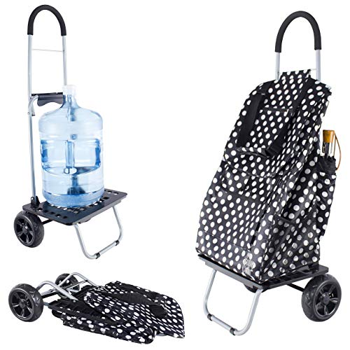 dbest products Bigger Trolley Dolly, Black Polka Dot Shopping Grocery Foldable Cart - color: Black Polka Dot