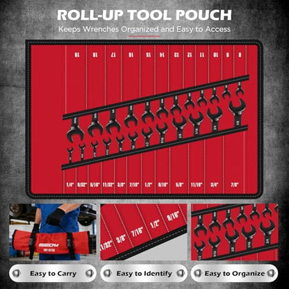 Premium 24-Piece Flex-Head Ratcheting Wrench Set, Metric(8–19mm)& SAE(1/4-7/8") Combination Wrenches, 72-Tooth CR-V Steel with Durable Black Finish, Ratchet Spanners with Roll-Up Tool Pouch for Repair - color: 24-pc Flex-head (Black Finish)