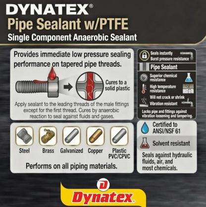 Dynatex Pipe Sealant w/PTFE 1.69 oz Bottle (1 Pack)
