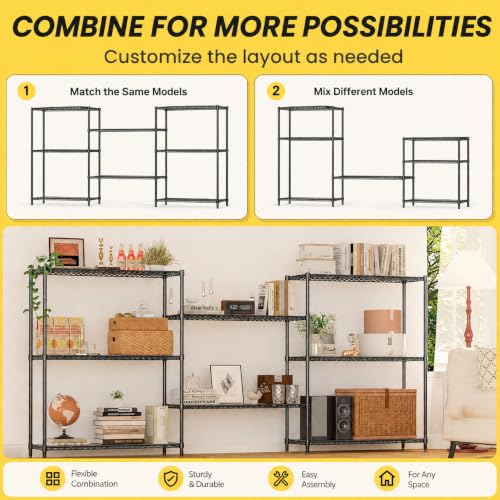 4-Tier Adjustable Storage Shelves 600LBS Heavy Duty Wire Shelving - color: Black, size: 36" W x 14" D x 54" H-4 Tier