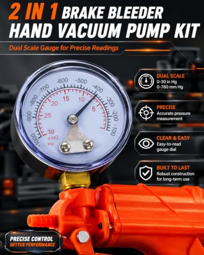One-Man Brake Bleeding Kit with Hand Vacuum Pump, Dial Gauge and Adapters