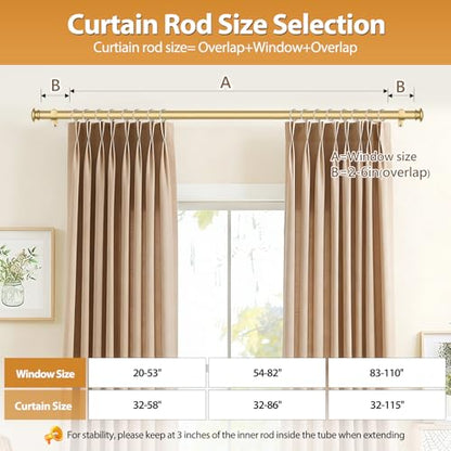 TONIAL Curtain Rods for Windows, 32 to 86 Inch, Gold, Single Drapery Rod - color: Gold, size: 32-86"