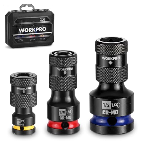 WORKPRO 3-Piece 1/4", 3/8", 1/2" Drive Socket Adapter Set, CR-MO - size: 1/4 inch, 3/8 inch, 1/2 inch