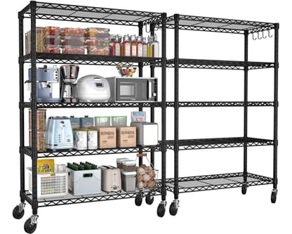 PrimeZone 74" H Wire Shelving 1250lbs 5 Tier Storage Shelves with Wheels - size: 36" W x 14" D x 74" H