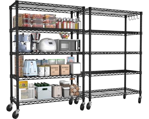 PrimeZone 74" H Wire Shelving 1250lbs 5 Tier Storage Shelves with Wheels - size: 36" W x 14" D x 74" H