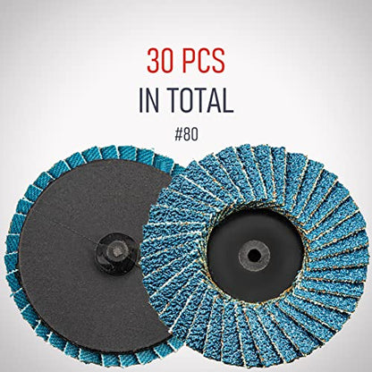 5.1cm(2인치) 미니 플랩 디스크 30개, 지르코니아 고밀도, 0.6cm(1/4인치) 섕크 홀더 1개, 금속 그라인딩, 앵글 다이 그라인더용(80 그릿) - style: 플랩 디스크 #80