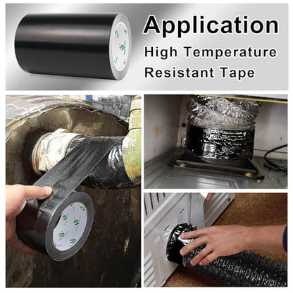 BOMEI PACK Adhesive Black Aluminum Foil Heat Shield Tape Barrier 7in x 66ft, Fiberglass Thermal Insulation Reflective Material High Temp Protection 1 Pack - size: 7inch x 66ft