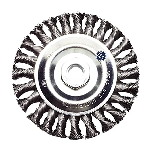 Benchmark Abrasives 5" Standard Twist Knot Abrasive Wire Wheel for Angle Grinder with 5/8"-11 Thread, Cleaning Narrow Holes, Drill, Deburring Grinding Wheels Wire Wheel Attachment - Carbon Steel - size: 5" x 1/2"