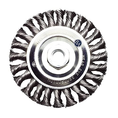 Benchmark Abrasives 5" Standard Twist Knot Abrasive Wire Wheel for Angle Grinder with 5/8"-11 Thread, Cleaning Narrow Holes, Drill, Deburring Grinding Wheels Wire Wheel Attachment - Carbon Steel - size: 5" x 1/2"