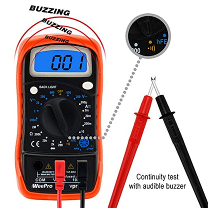 Vpro850L Digital Multimeter DC AC Voltmeter, Ohm Volt Amp Test Meter, Electric Tester Ohmmeter with Diode and Continuity Detector, Backlit Display and Insulated Rubber Case Kickstand