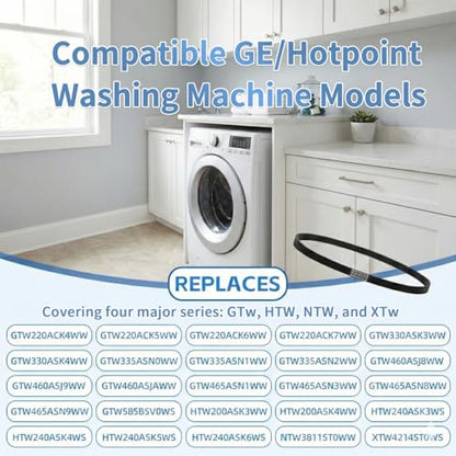 WH01X27538 Washer Drive Belt Replacement for GE/Hotpoint Washing Machines Parts AP6328256, PS12299369, 4587903, 290D1101P005, Industrial V-Belt Washer Motor Replacement Accessories (1 Pack) (darkish) - color: darkish