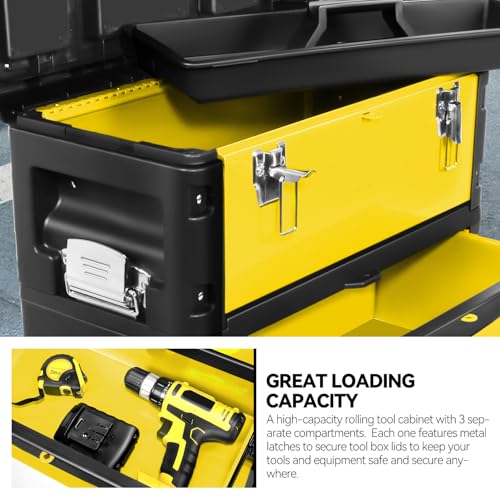 Auto Dynasty 3-Tier Rolling Trolley Tool Box Stackable w/Wheels, Yellow - color: Yellow